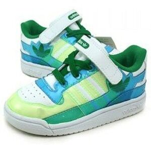 NEW! Adidas Forum LO XL EL I Sneakers White/Green/Blue Kids Size 4K (Q20639)